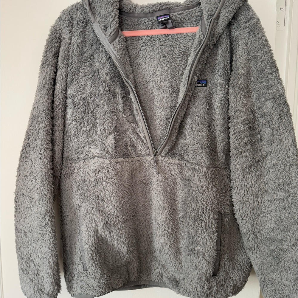 Patagonia half zip monkey fur pullover with hood